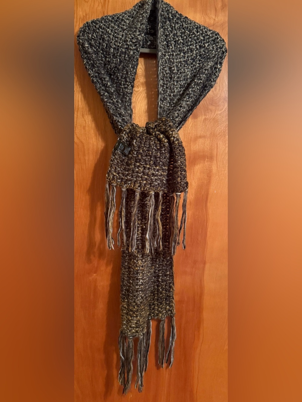 Mixit Faux Fur Knit Scarf in Brown and Gray Blend